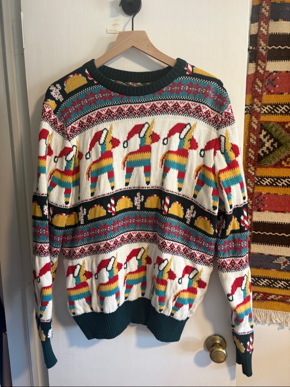Men's Holiday Piñata Crewneck Sweater in Green and White